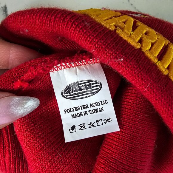 US Marines Red Beanie Hat With Yellow Embroidered Logo Windcatcher small mark - Picture 2 of 5